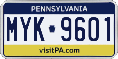PA license plate MYK9601