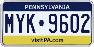 PA license plate MYK9602