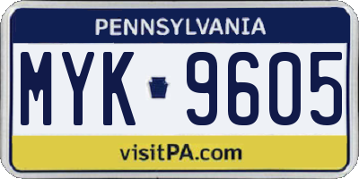 PA license plate MYK9605