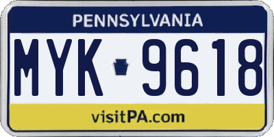PA license plate MYK9618