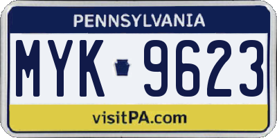 PA license plate MYK9623