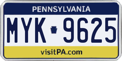 PA license plate MYK9625