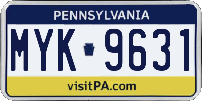 PA license plate MYK9631