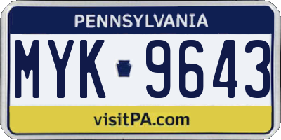 PA license plate MYK9643