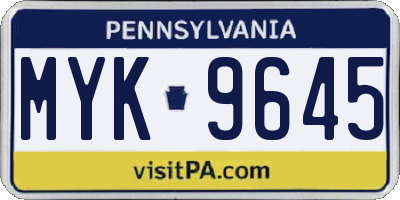 PA license plate MYK9645