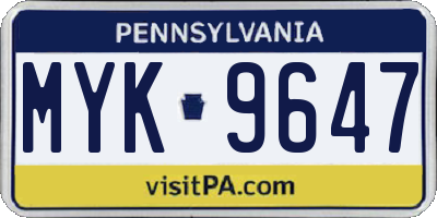 PA license plate MYK9647