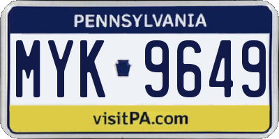 PA license plate MYK9649