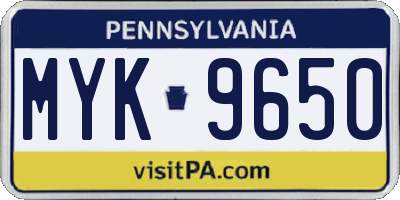 PA license plate MYK9650