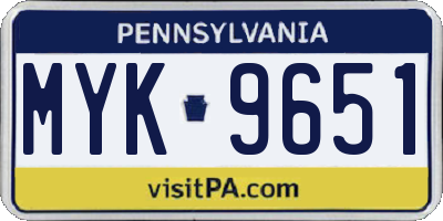 PA license plate MYK9651