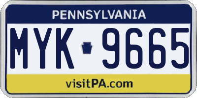 PA license plate MYK9665