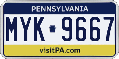 PA license plate MYK9667