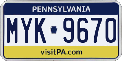 PA license plate MYK9670