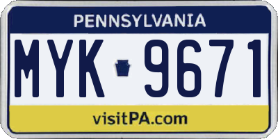 PA license plate MYK9671