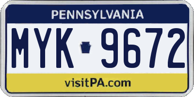 PA license plate MYK9672