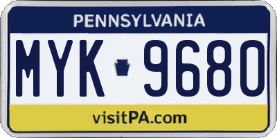 PA license plate MYK9680