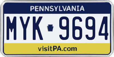 PA license plate MYK9694