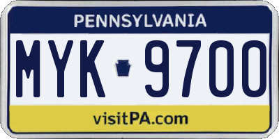 PA license plate MYK9700