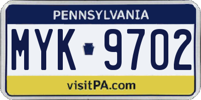 PA license plate MYK9702