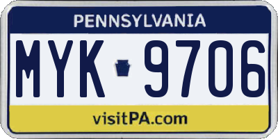 PA license plate MYK9706