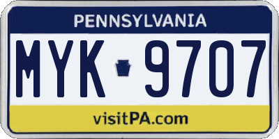 PA license plate MYK9707