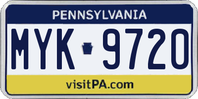 PA license plate MYK9720