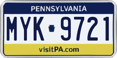 PA license plate MYK9721