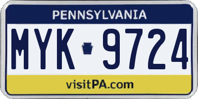 PA license plate MYK9724