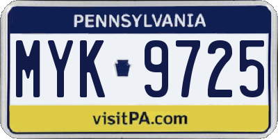 PA license plate MYK9725