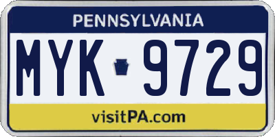 PA license plate MYK9729