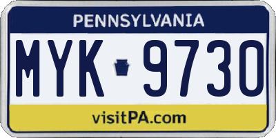 PA license plate MYK9730