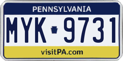 PA license plate MYK9731