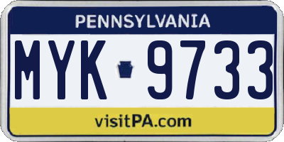 PA license plate MYK9733