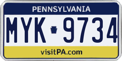 PA license plate MYK9734