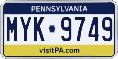 PA license plate MYK9749