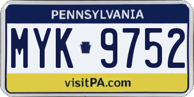 PA license plate MYK9752