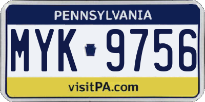 PA license plate MYK9756