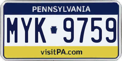 PA license plate MYK9759