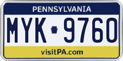 PA license plate MYK9760