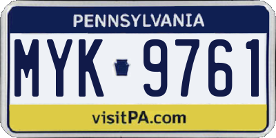 PA license plate MYK9761