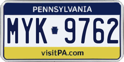 PA license plate MYK9762