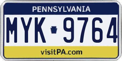 PA license plate MYK9764