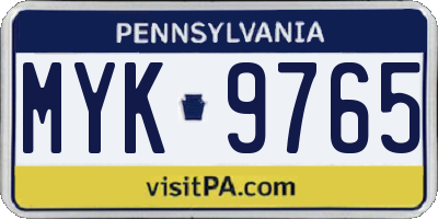 PA license plate MYK9765