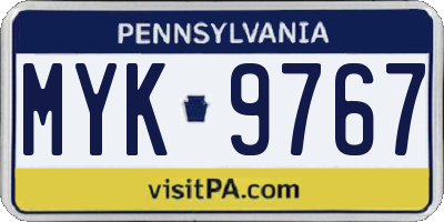 PA license plate MYK9767
