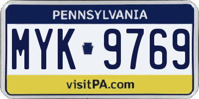 PA license plate MYK9769