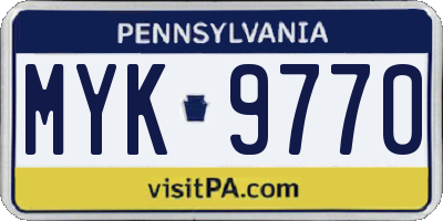 PA license plate MYK9770