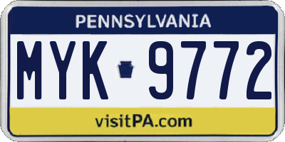 PA license plate MYK9772