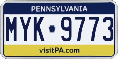 PA license plate MYK9773