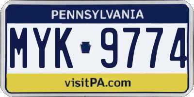 PA license plate MYK9774