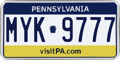 PA license plate MYK9777