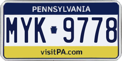 PA license plate MYK9778